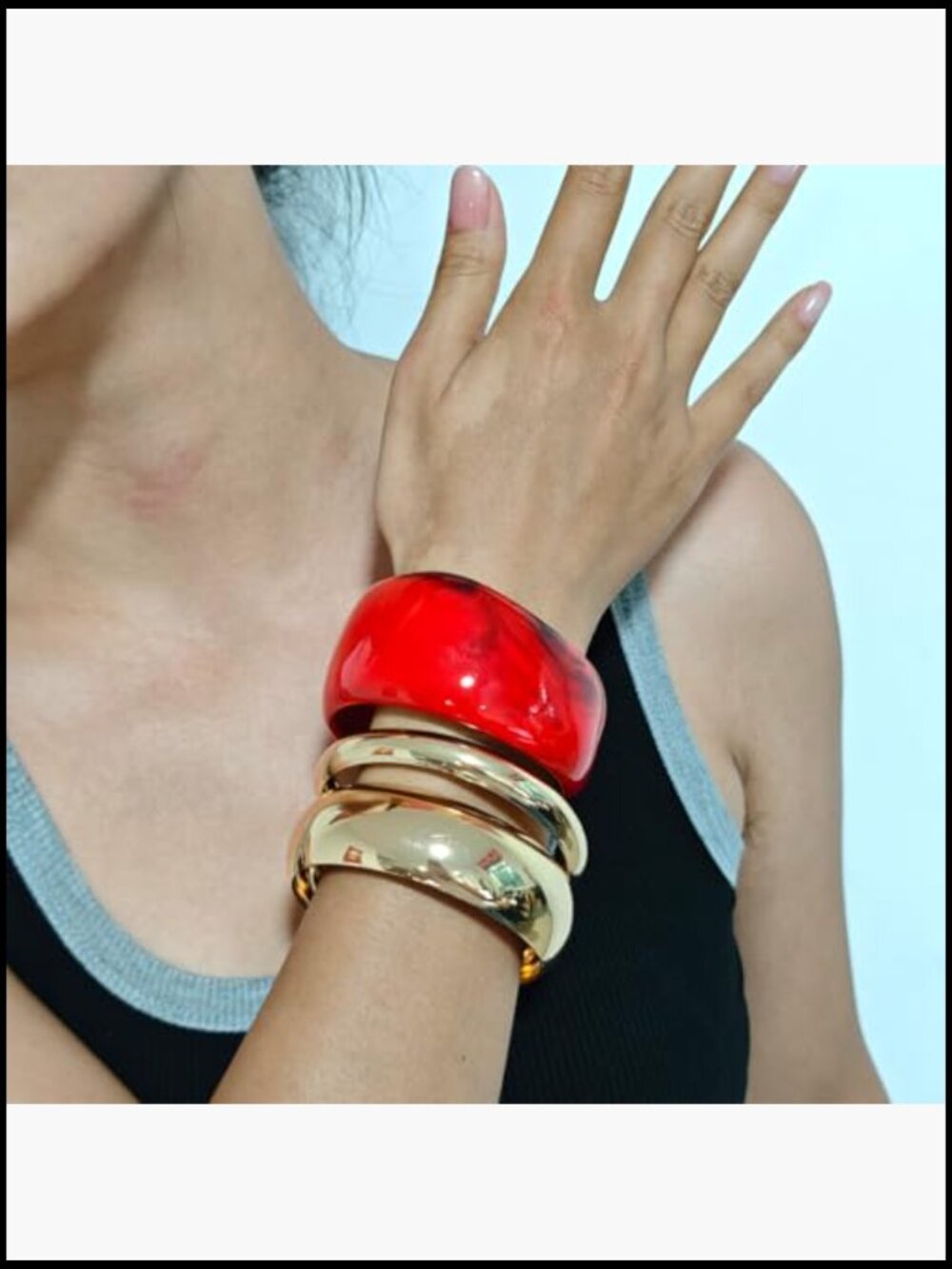 Chunky Gold Bracelets Set Wide Irregular Acrylic Resin Bangle Punk Jewelry - Picture 3 of 6
